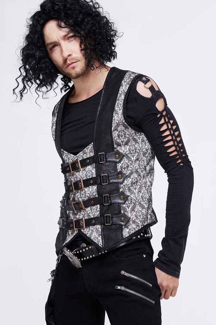 Men's Punk Waistcoat with Lace-Up Back and Jacquard