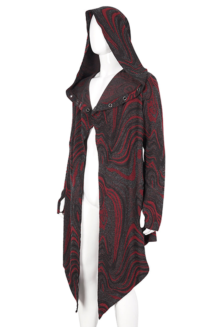 Scarlet Hooded Gothic Coat with Irregular Chains for Men