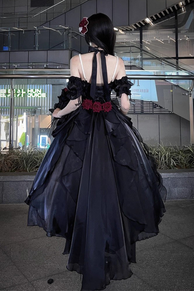 Halterneck Ruffled Bow Gothic JSK in Black