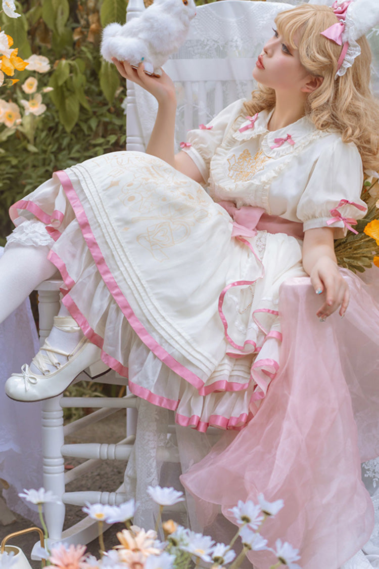 Blush & White Short-Sleeve Multi-Layer Ruffled Bow Sweet Lolita Dress