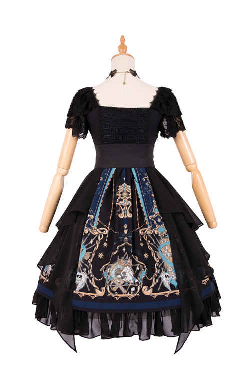 God Redemption Print Short Sleeve Gothic Lolita Dress with Lace