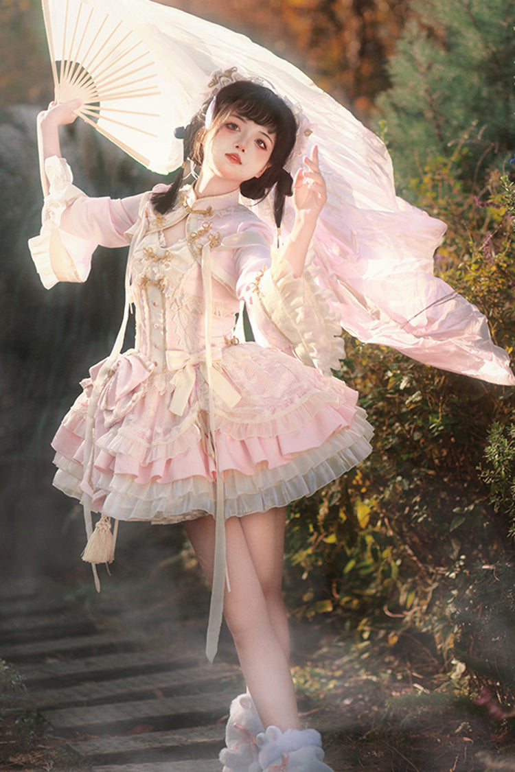 Blush White Pear Fantasy Multi-Layer Ruffle Lace Sweet Oriental Princess Jumper Dress