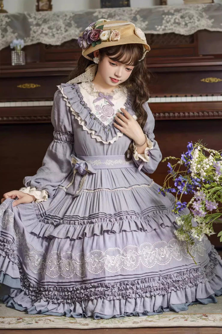Grape Ruffled Bow-Embroidered Plus-Size Elegant Lolita Gown