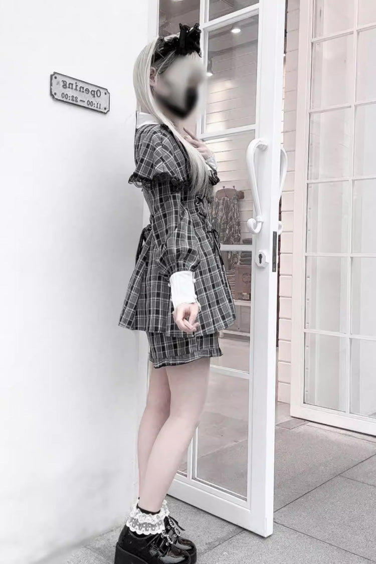 Printed Ruffled Bow Jirai Kei Japanese Dress Set