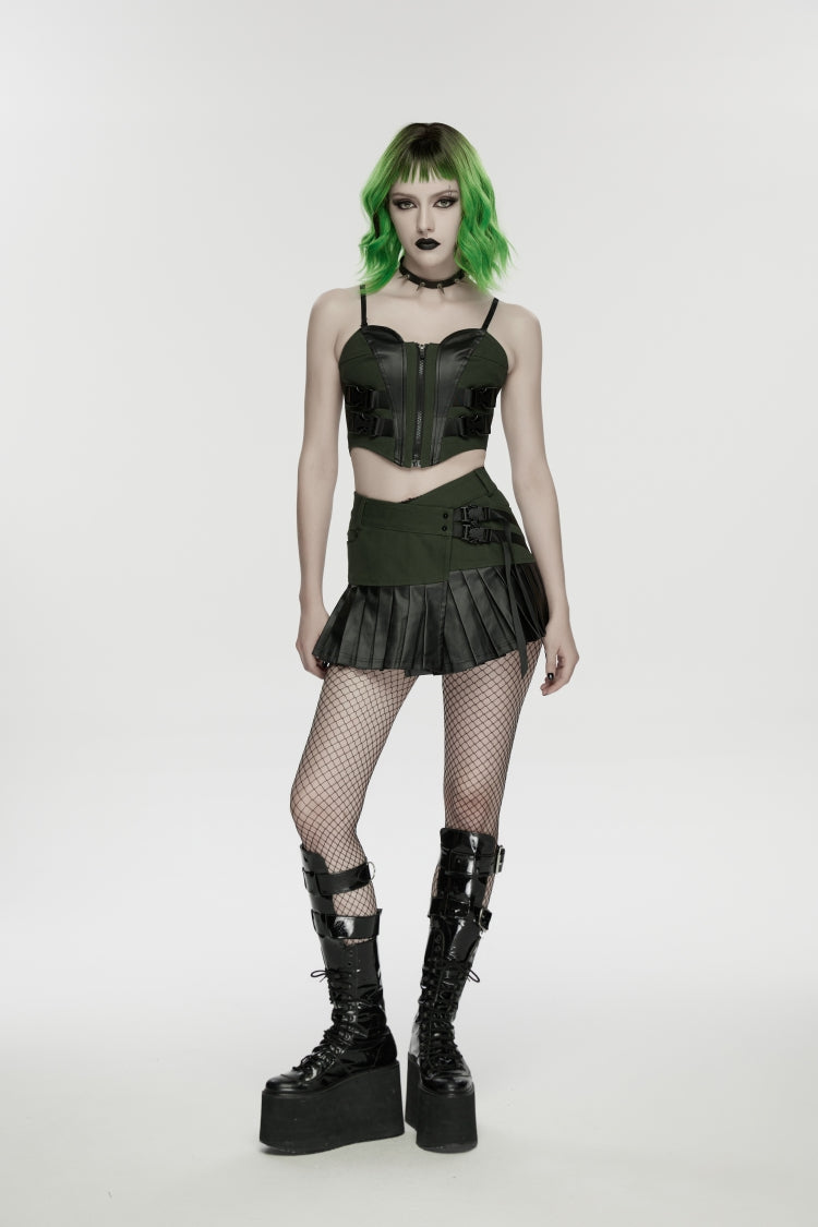 Spliced Lace Lace-Up Slim Color-Blocked Corset - Punk