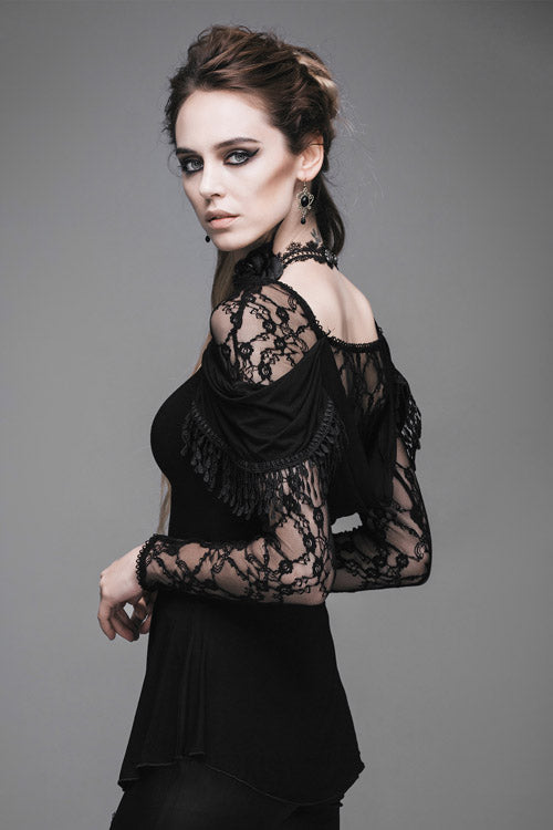 Gothic Rose Lace Long Sleeve Modal Tee for Women