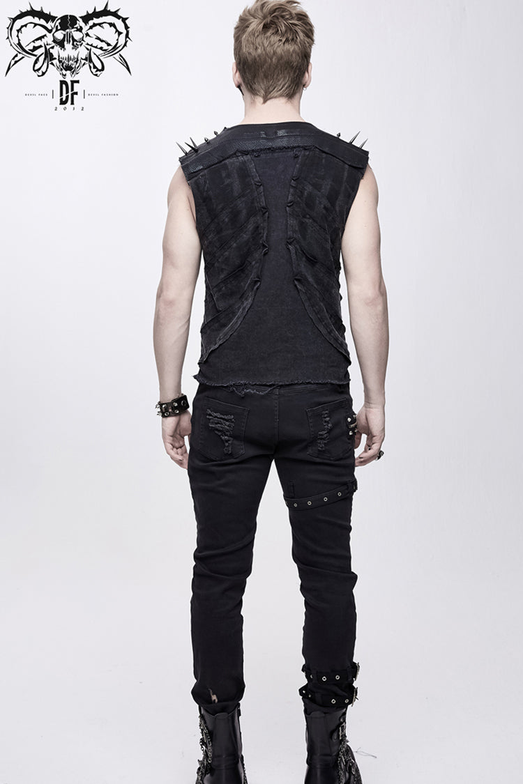 Patchwork Unedged Leather Long Nail Punk Vest