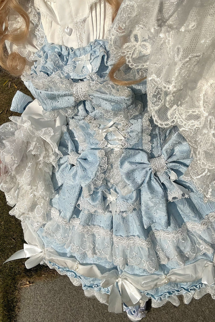 Azure Plus-Size Sweet JSK with Lace and Multi-Tier Ruffles