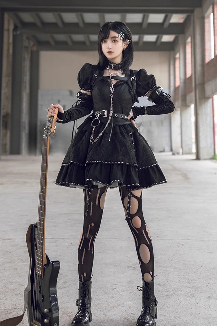 Graphite JSK Dress with Poetic Print and Lace Details