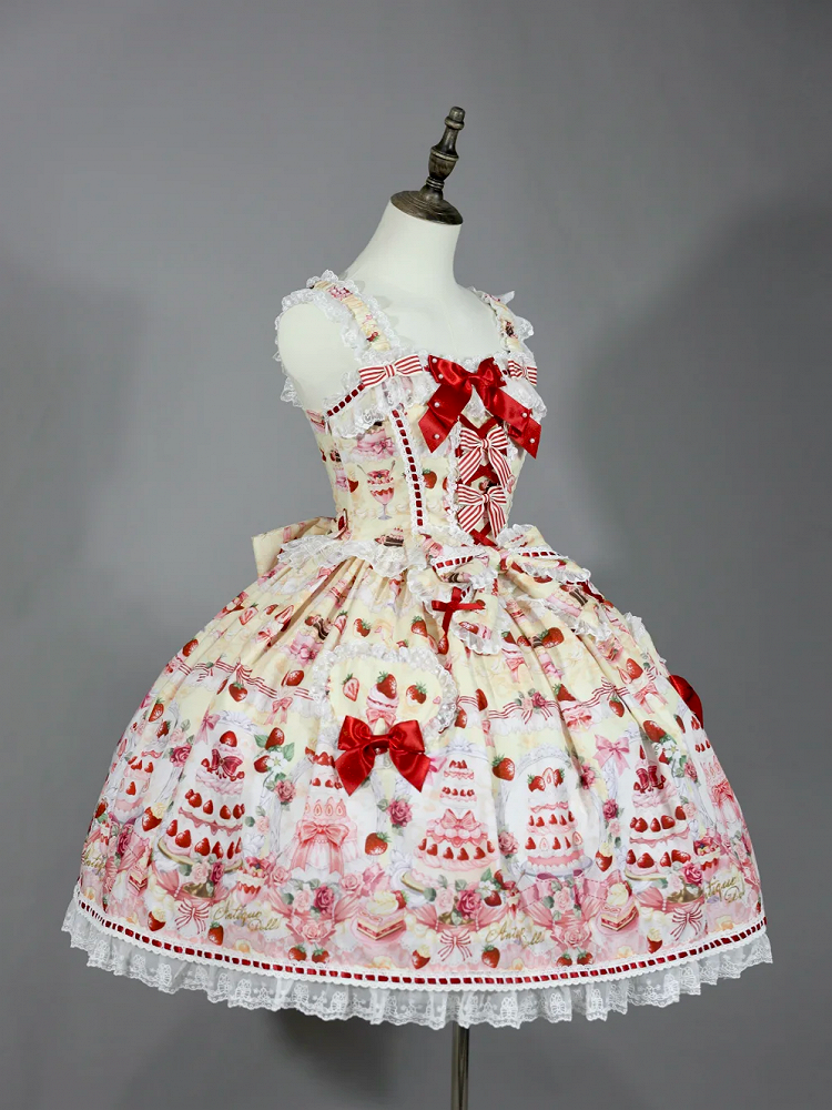 Set Sweet / Accents Full Bow Desserts Lolita and JSK Print Yellow Strawberry