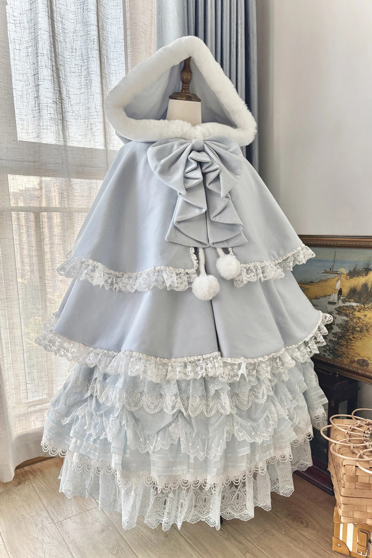 Ruffled Bow Hooded Lolita Cape Coat