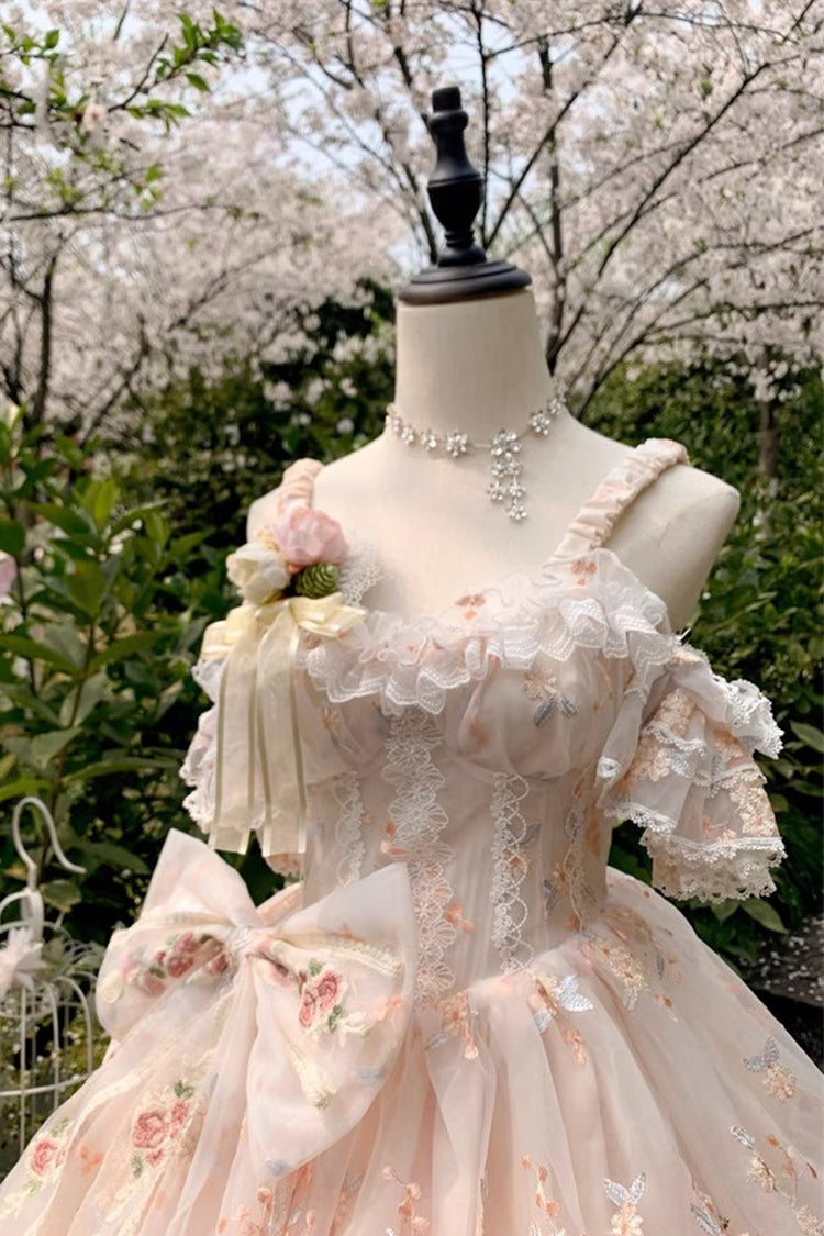 Sweet Apricot Sleeveless Layered Ruffle Lace Bow Hanayome JSK Lolita Gown