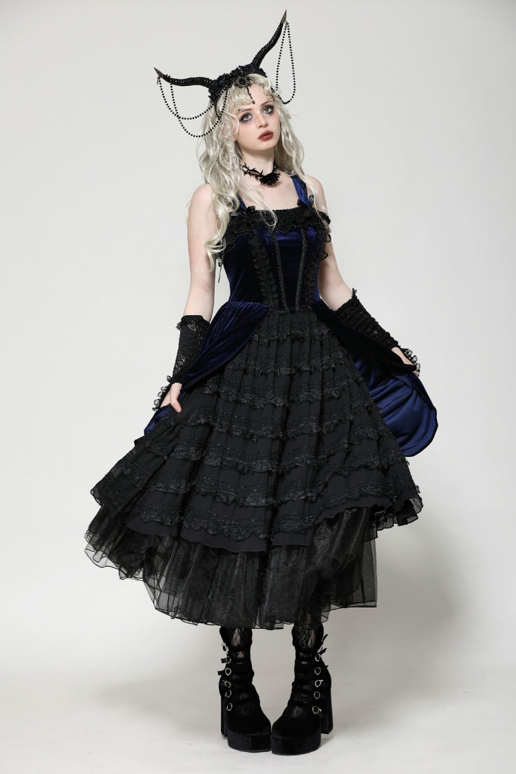 Sleeveless Multi-Layered Ruffled Lace Gothic Slip Dress Wedding Dress