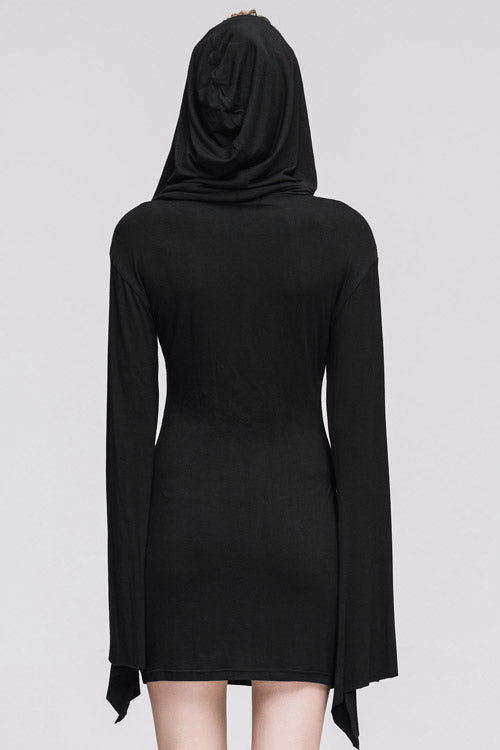 Flared Sleeve Hooded Knit Punk Dress