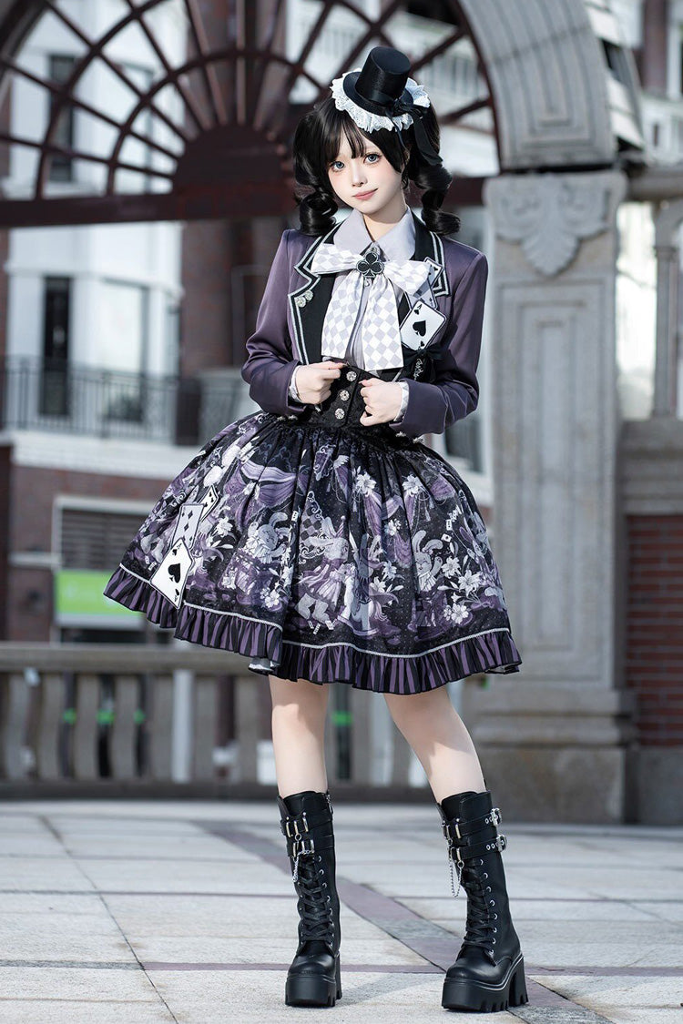 Black/Purple Printed Ruffled Sweet Classic Skirt Set - Magic Troupe