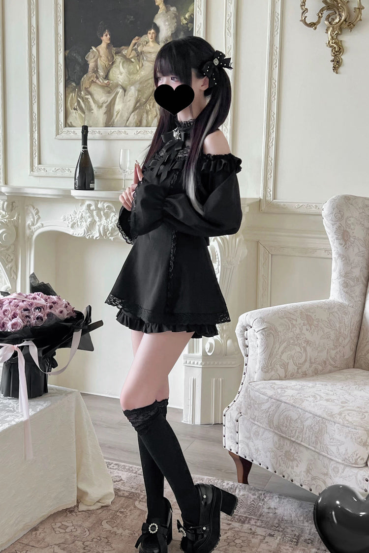 Halterneck Ruffle Bow Dress & Shorts - Jirai Kei Ensemble