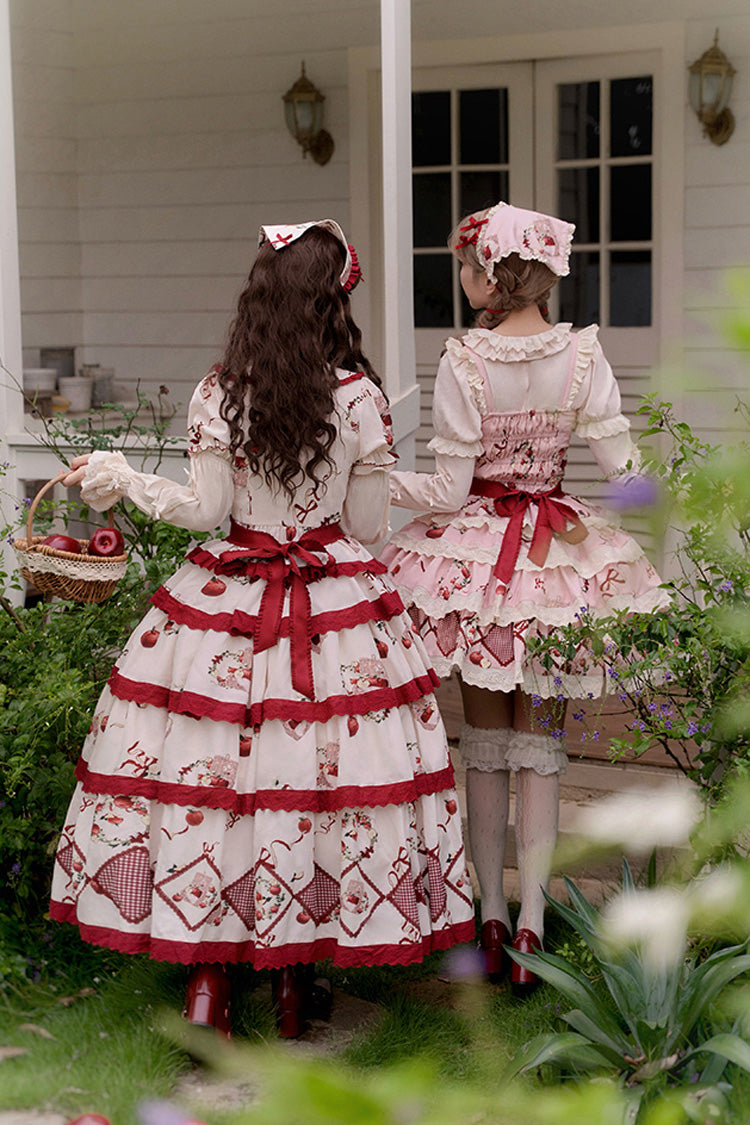 Blush Three-Tier [Apple Orchard] Print Ruffle Embroidered Sweet Lolita Mini Skirt