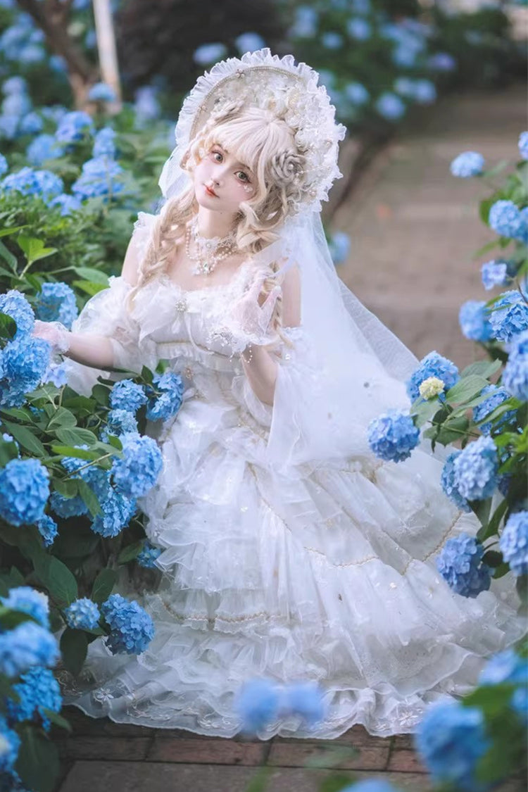 Ivory Gothic JSK with Multiple Ruffled Layers and Bow - Dreamy Waltz