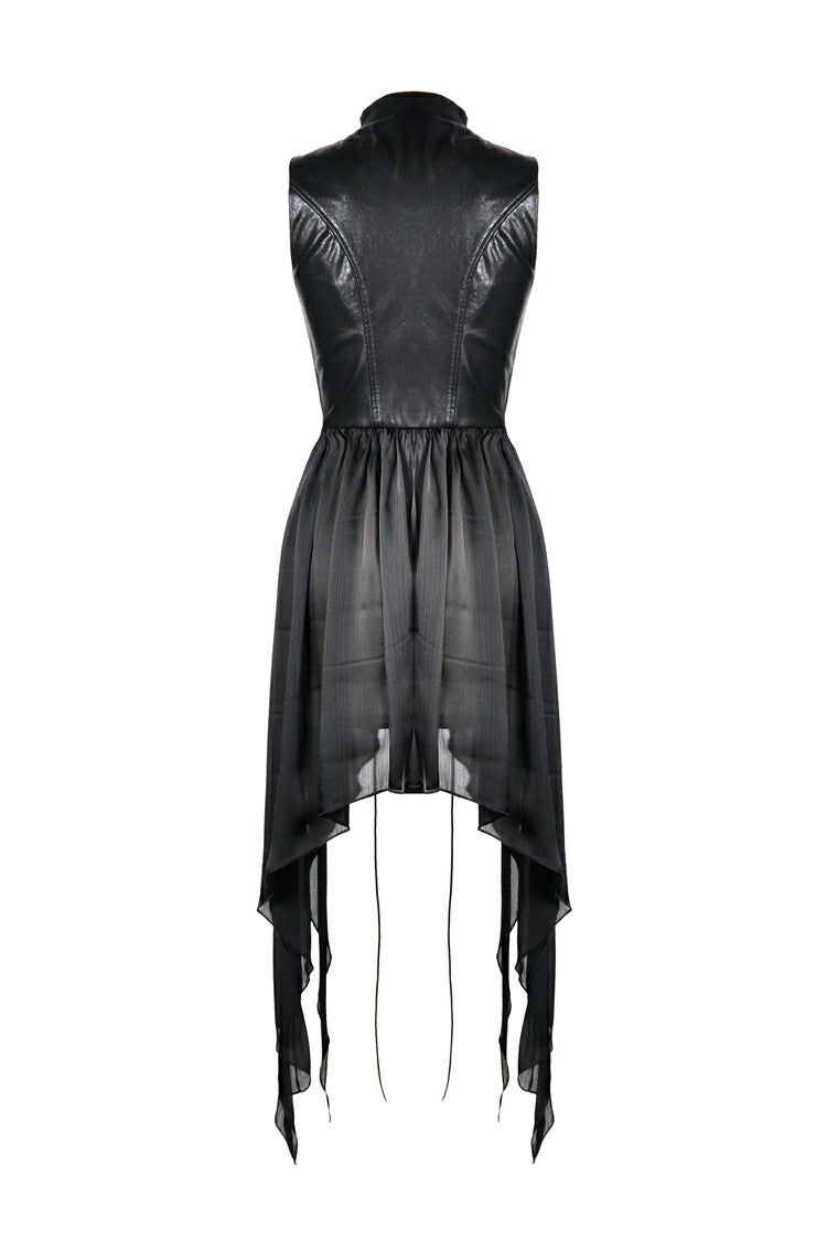 Punk Jacket with Cut-Out Chest Irregular Hem Lace-Up Buckles