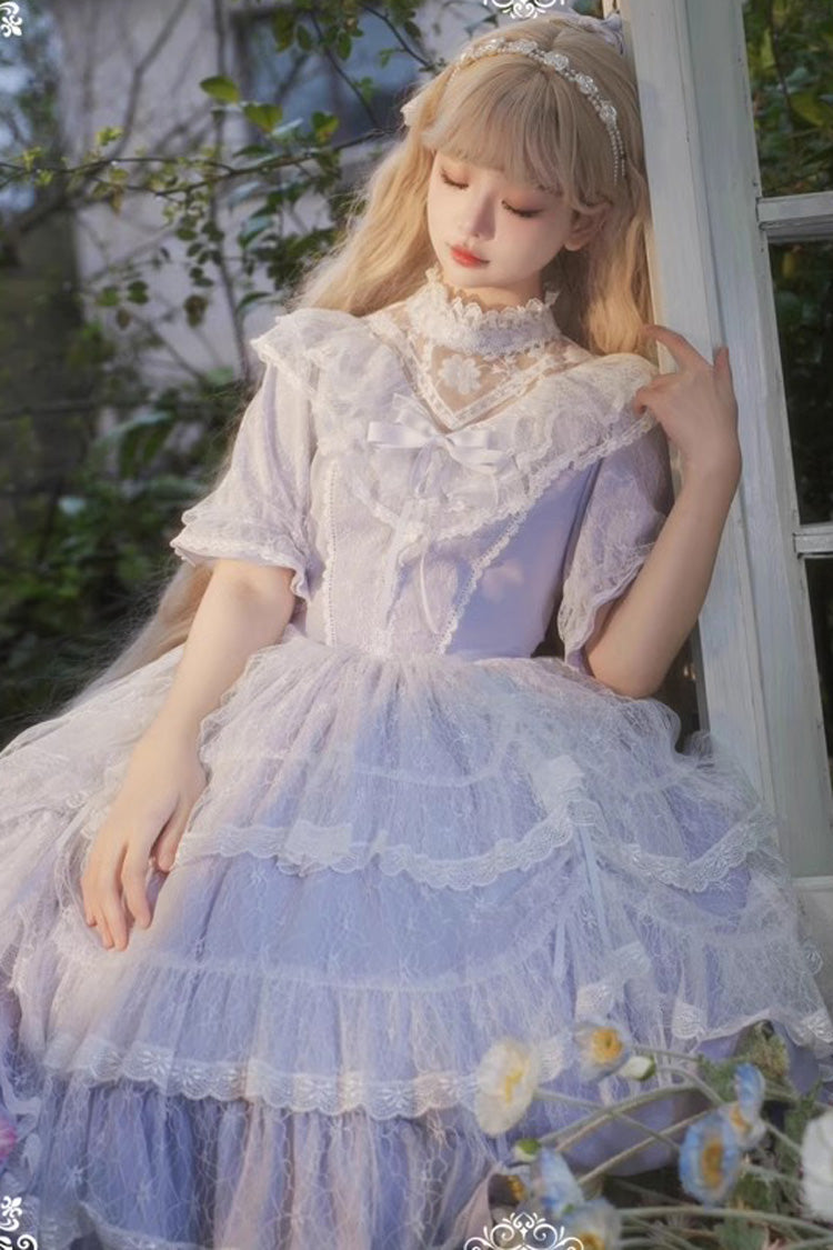 Periwinkle Iris Love Jacquard Bow-Tied Princess One-Piece