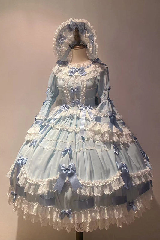 Indigo Round Collar Trumpet Sleeve Bridal Sweet Princess Lolita Dress
