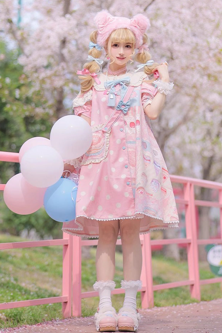 Chocolate Dessert Cake Printed Short Sleeved Ruffled Bow Lolita Dress