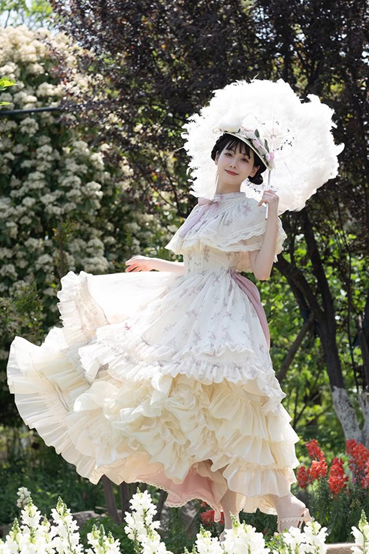 Multicolor Bellflower Printed Lace Sweet Princess Lolita Dress