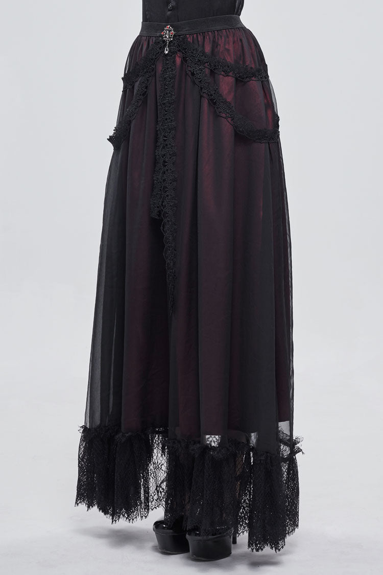 Crimson & Noir Butterfly Pendant Chiffon Gothic Skirt