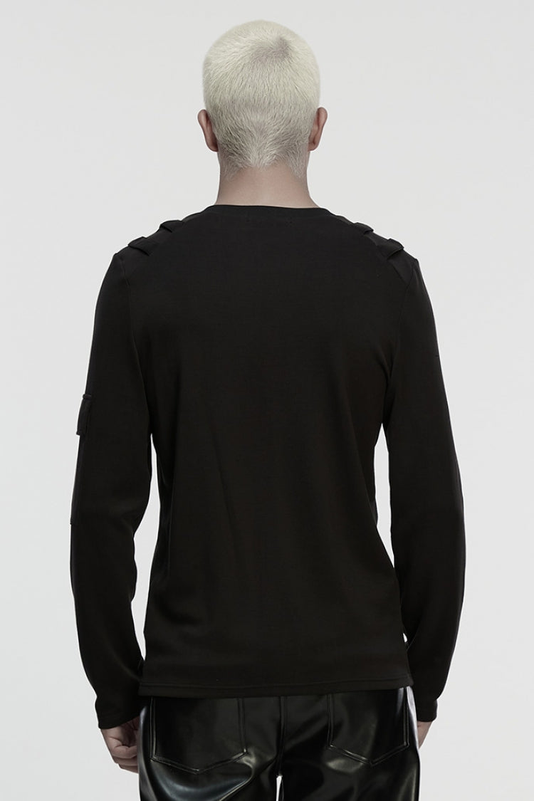 Coal Crewneck Long-Sleeve Cutout Mesh Punk Shirt for Men