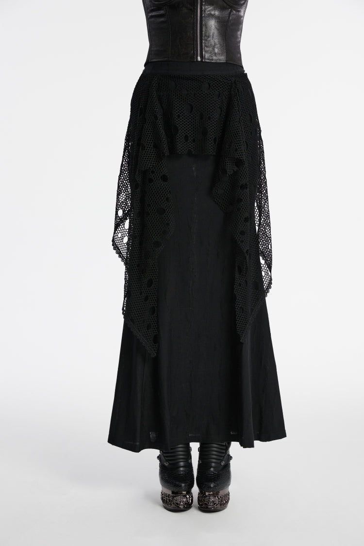 Punk Fishtail Skirt with Mesh Panels and Eyelet Trim