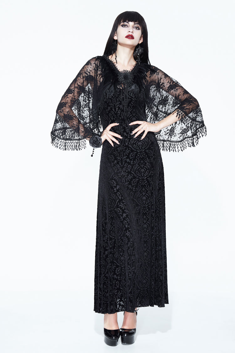 Dark Pattern Velvet Shawl Gothic Slip Dress for Women Lace