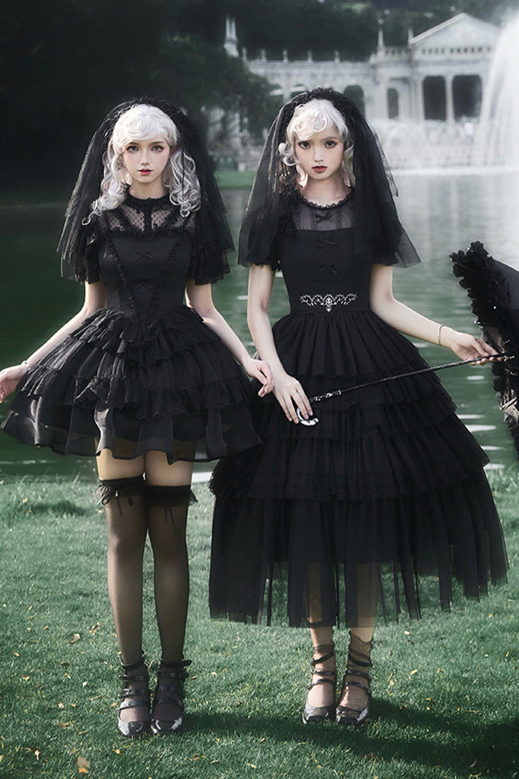 Black Gothic Drawstring JSK with Ruffle Details