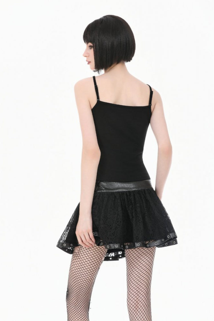 Gothic Mini Skirt with Chain Eyelet Buckled Straps Lace