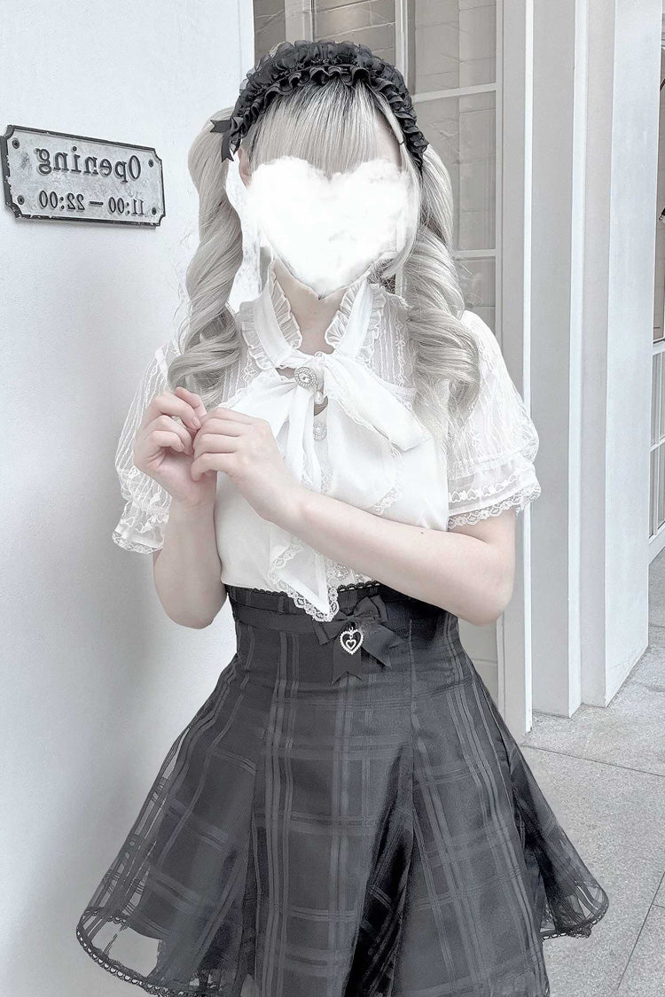 Light Snow Plaid Bow Sweet Jirai Kei Skirt