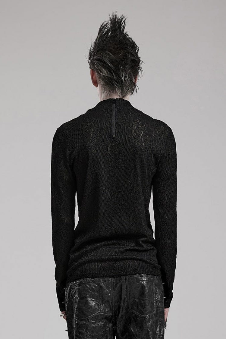 Raven Crewneck Long-Sleeve Jacquard Symmetrical Rope Gothic Tee for Men