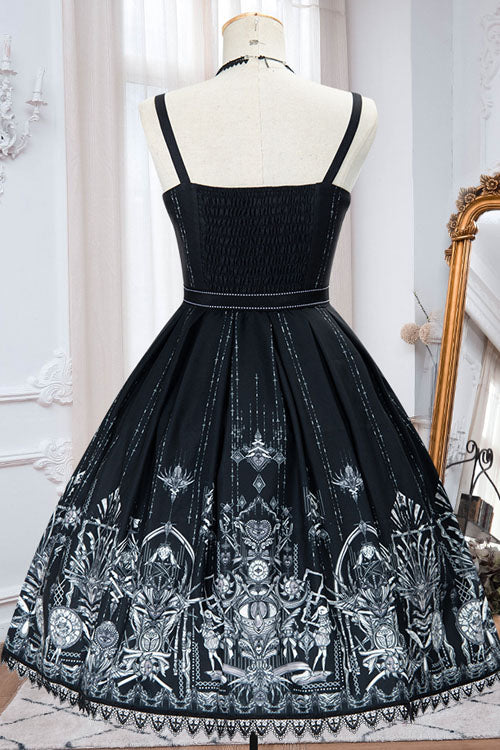 Black Red Heart Eye Print Square Collar Cross High Waist Gothic Lolita JSK Dress - Altfashion Shop