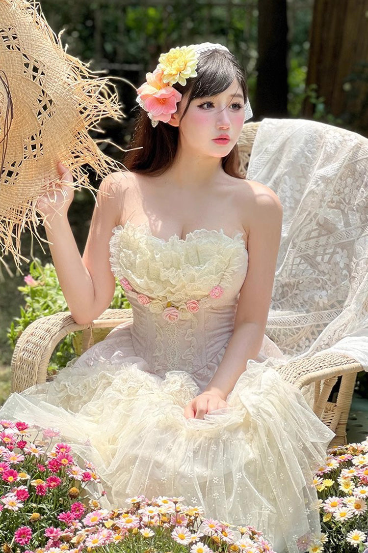 Rose Love Goddess Ruffle Lace Lolita Maxi Skirt Set
