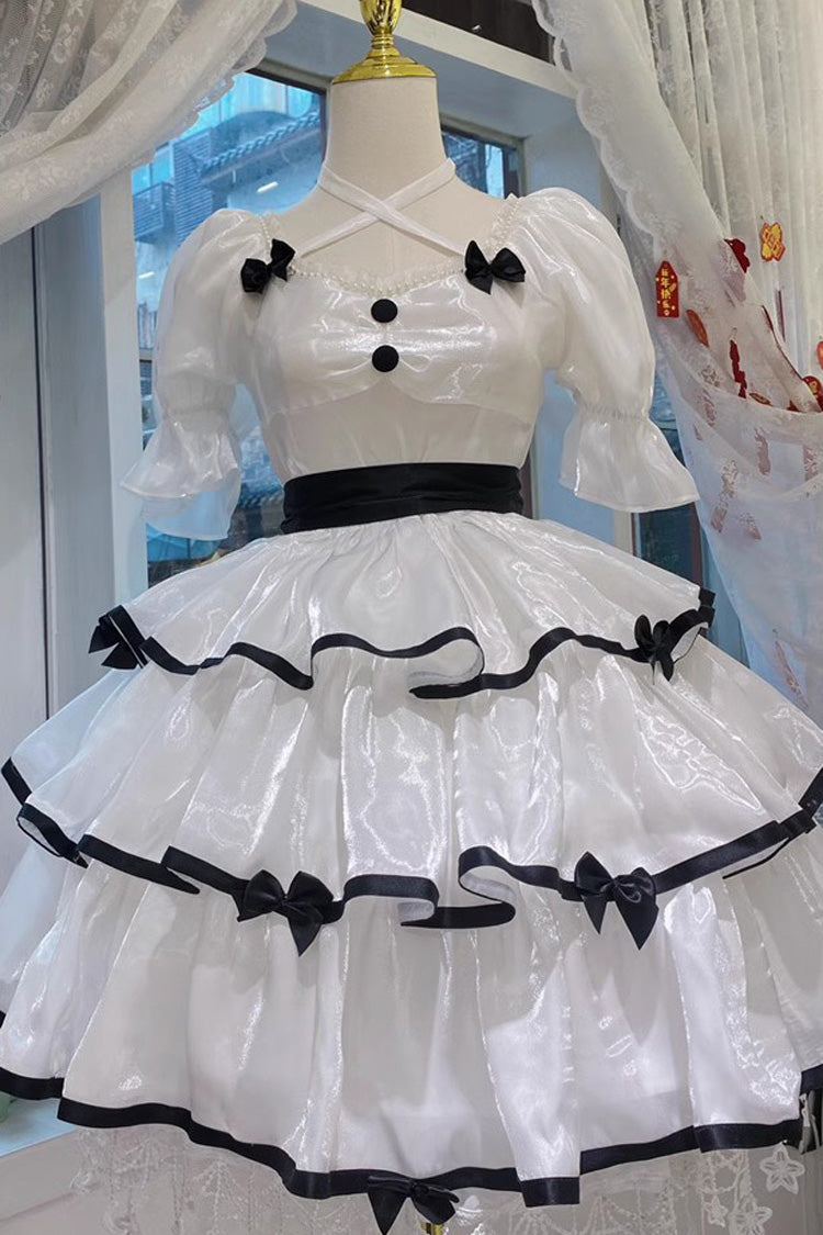Gothic Short-Sleeve OP Dress with Rose Contrast and Layered Swing Skirt in 3 Variants