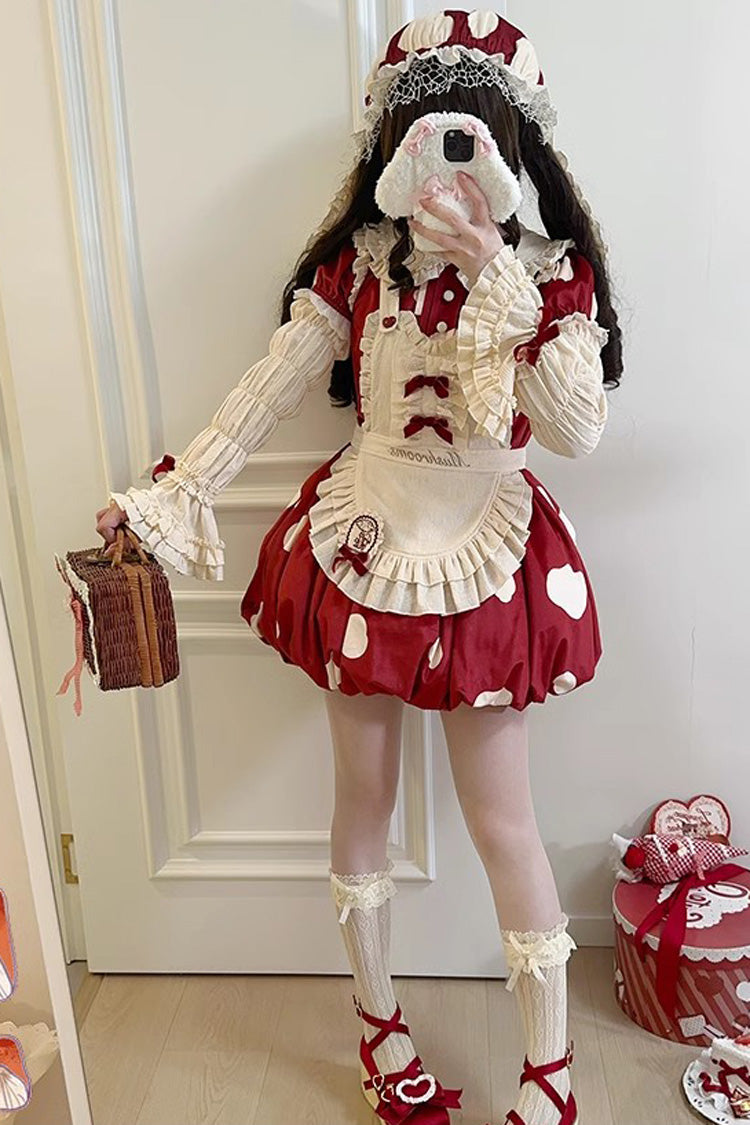 Red Mushrooms Print Short Sleeves Bow Sweet Lolita Jsk Dress