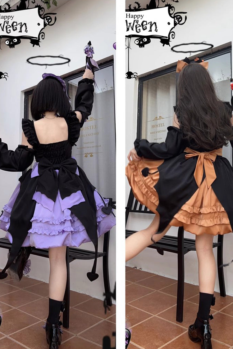 Orange Halloween Starry Witch Layered Ruffle Sweet Jsk Dress