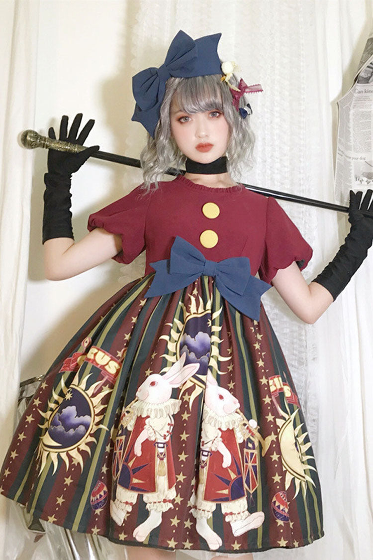 Sweet Lolita OP Dress with Antique Doll Print and Christmas Bowknot - Altfashion Shop