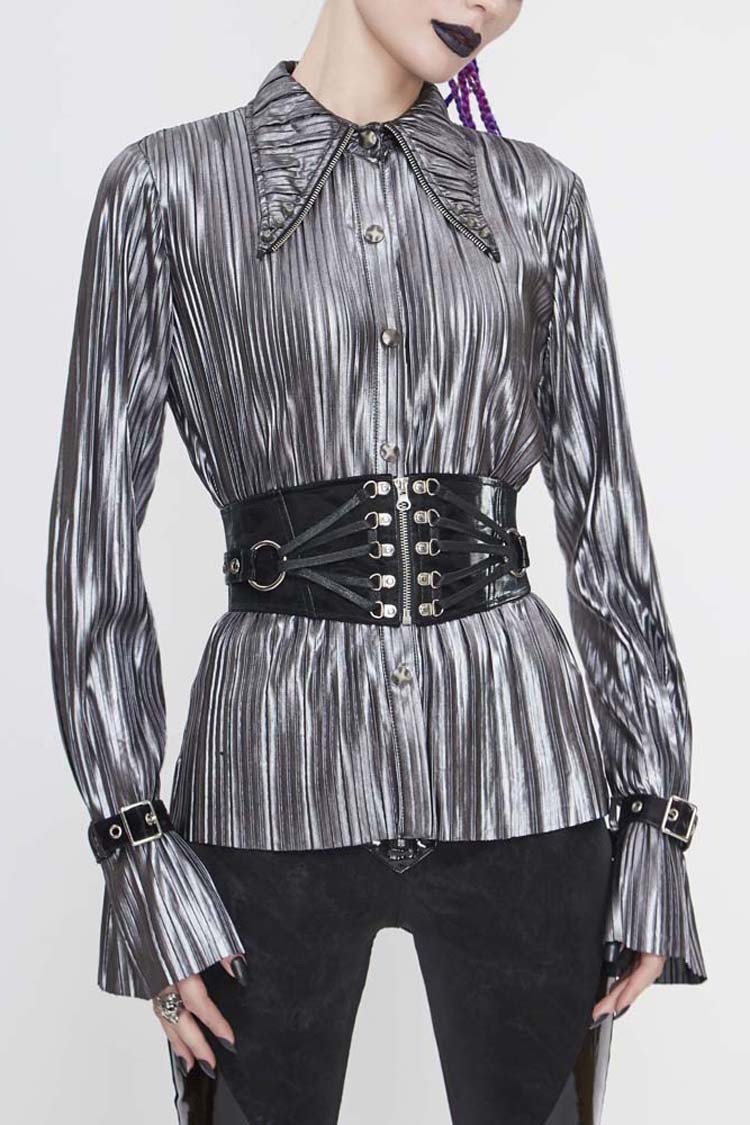Punk Shirt with Metal Buckles and Pointed Collar