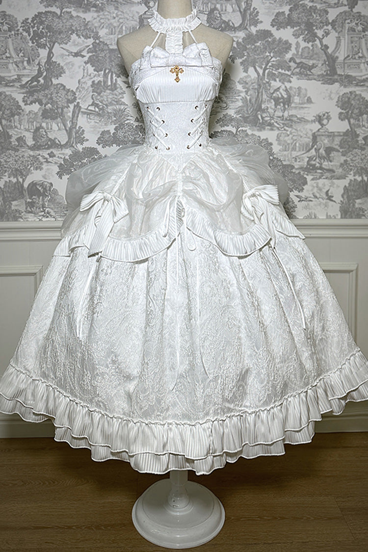 Halterneck Ruffle Bow Gothic Lolita Dress with Drawstring, Mystery Doll Theme, 4 Colors