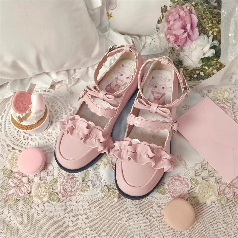Ruffled Bowknot Mary Janes - Kawaii Lolita Shoes
