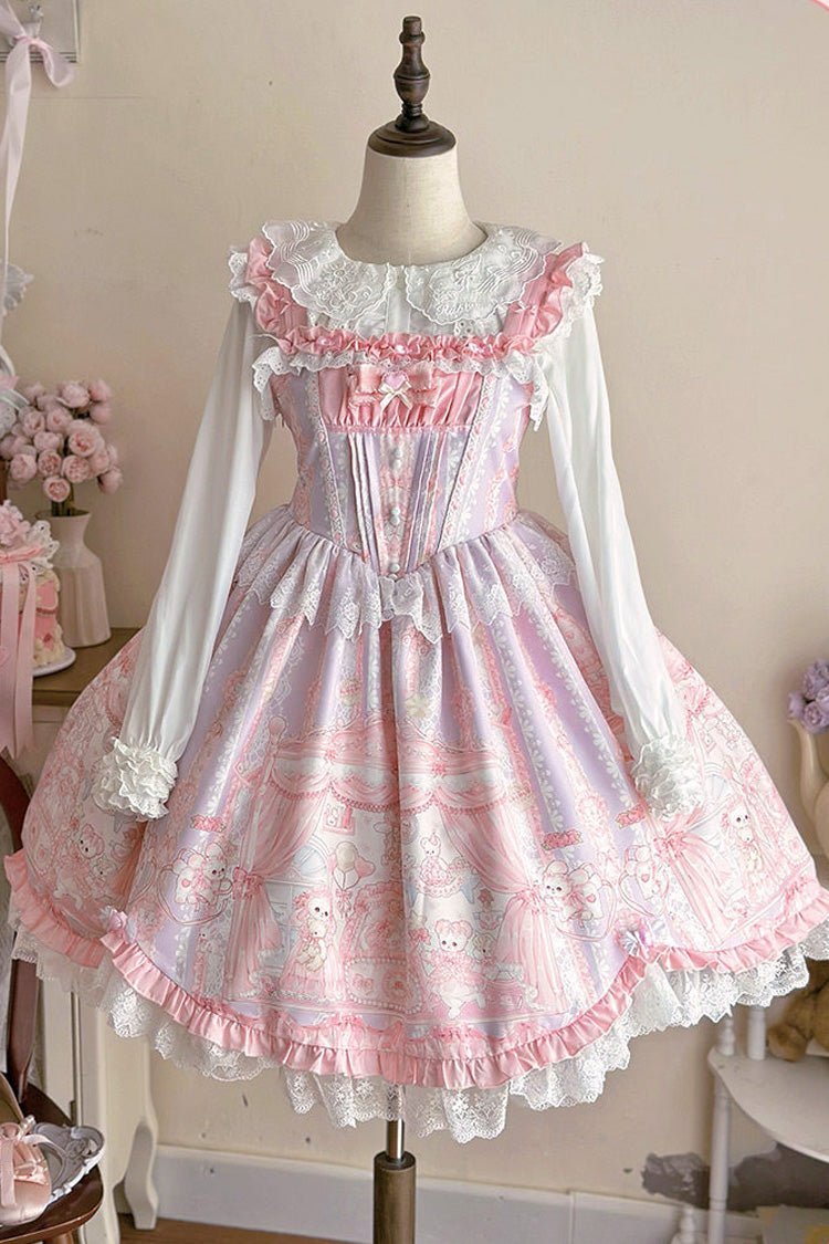 Rose Square Collar Sleeveless Printed Ruffled Lace Sweet Lolita Jumper Dress