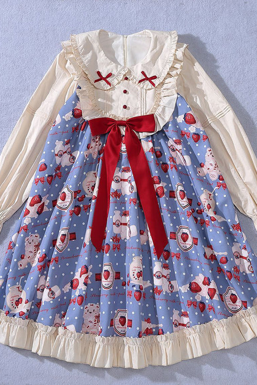 Strawberry Milk Print Lolita OP Dress - High Waist, Sweet