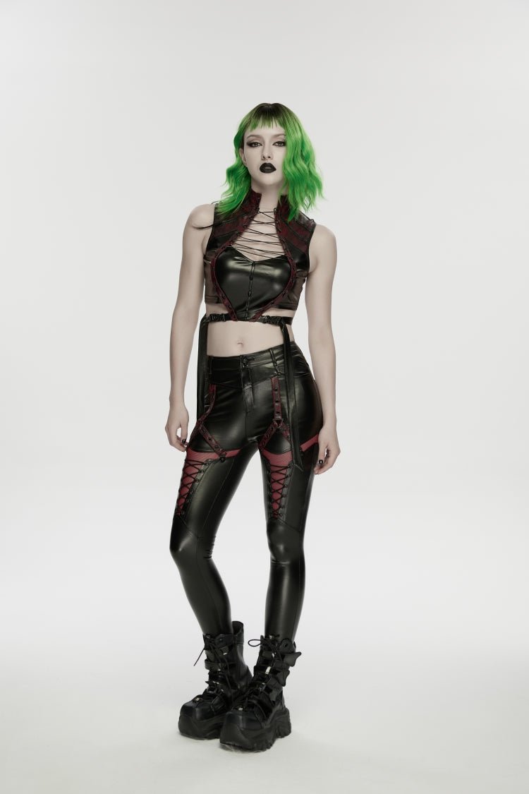 Scarlet & Black Cutout Mesh Panel Punk Leggings
