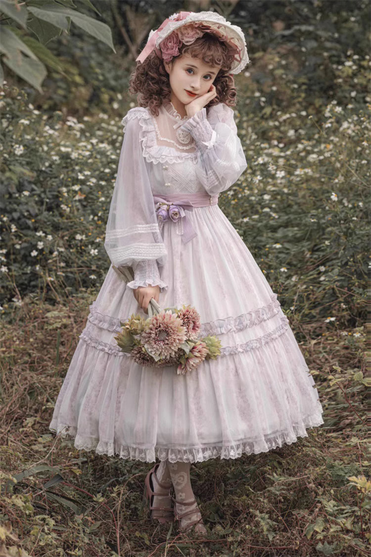 Elegant Plus Size Lace Dress with Ruffle Sleeves in Light Purple