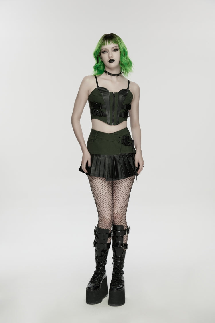 Spliced Lace Lace-Up Slim Color-Blocked Corset - Punk