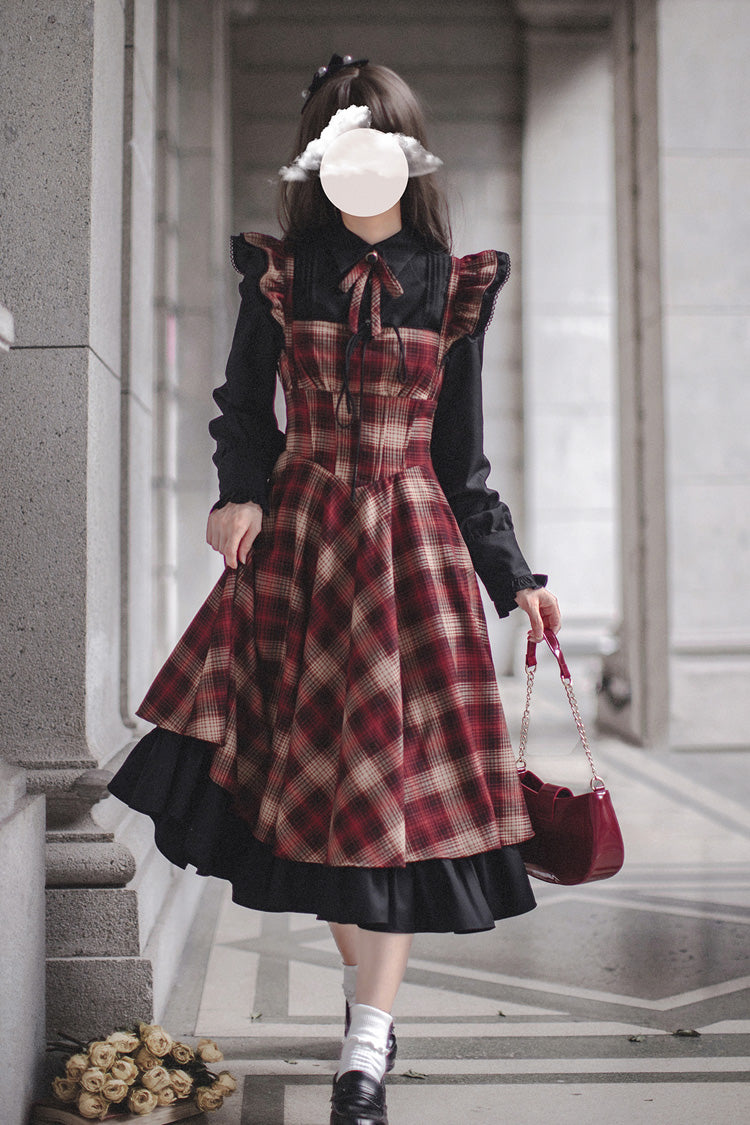 Red Madeline Print Ruffled Vintage Elegant Jumper Dress